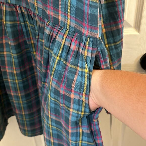 Cat & Jack Girls XXL 18 Plaid Button Front Long Sleeve Dress Blue Green NWT - Picture 16 of 16